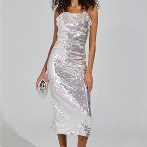 Akira White & Silver Sequin Midi Dress